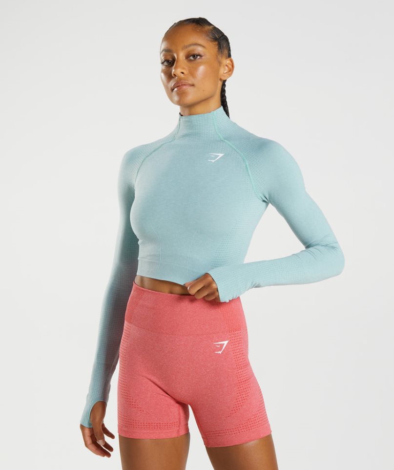 Przycięte Topy Gymshark Vital Seamless 2.0 High Neck Midi Damskie Głęboka Niebieskie | PL 087BYO